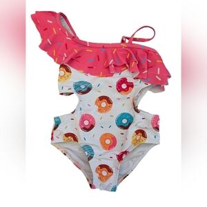 SHEIN Donut Print Swimsuit with Pink Ruffle